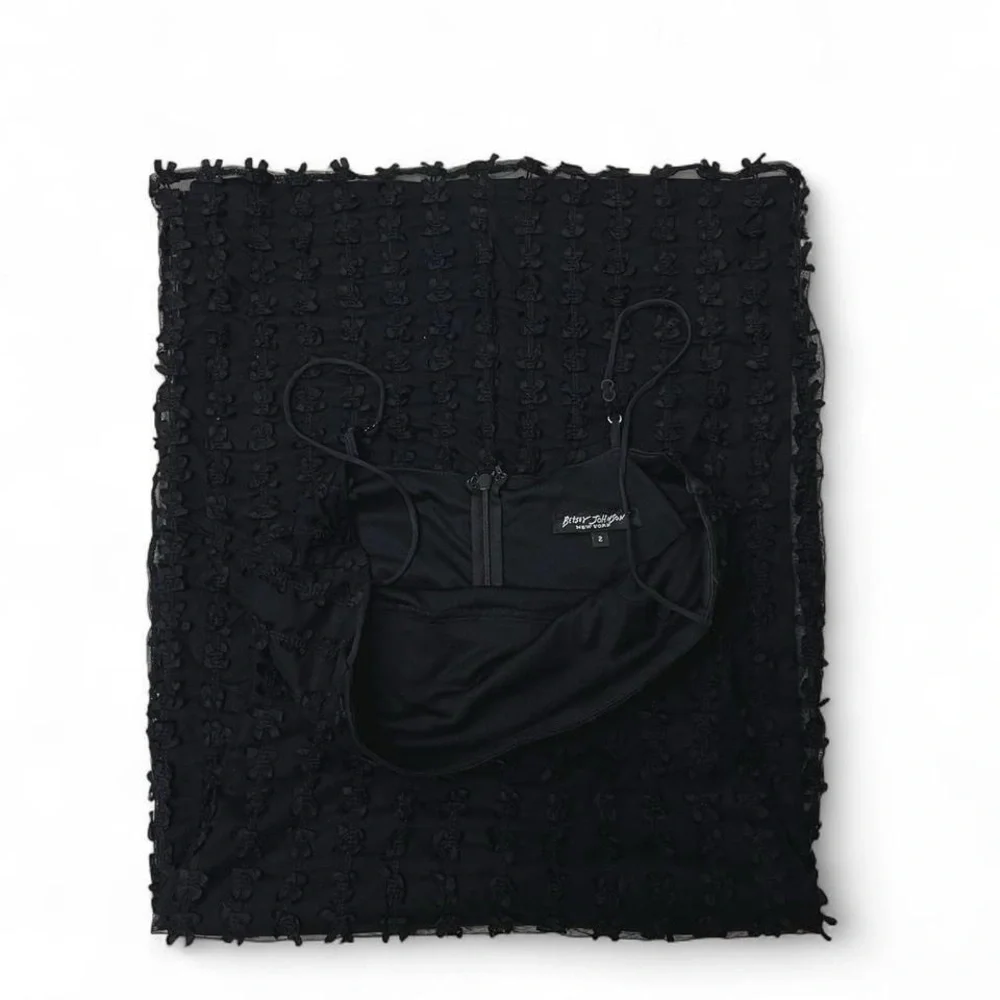 Betsey Johnson Black Textured Midi Slip Dress - Picture 2 of 7
